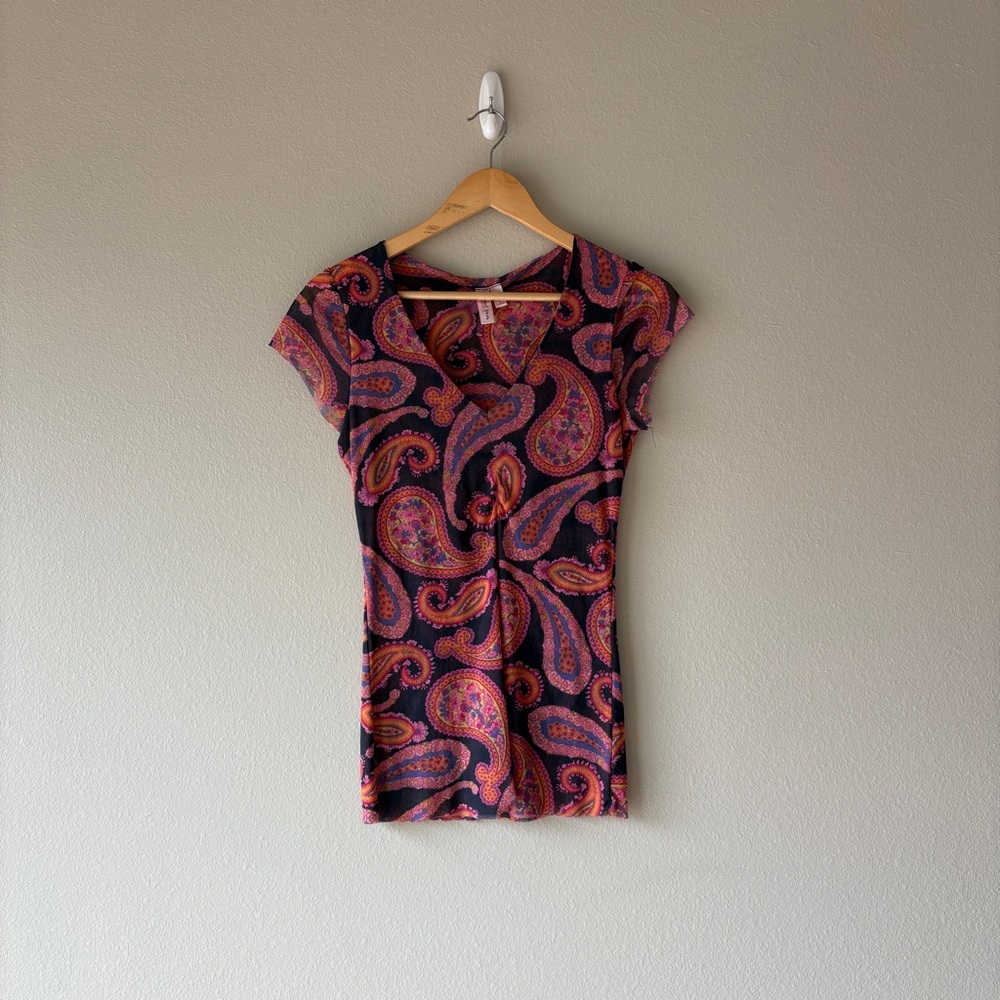 sweet pea y2k vintage paisley sheer mesh blouse